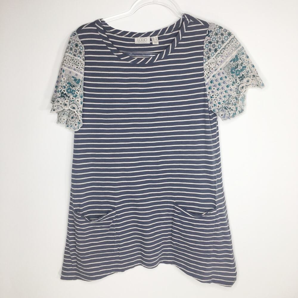 Logo by Lori Goldstein Womens XS Cotton Slub Top‎ Tee Eyelet Sleeves Cottagecore